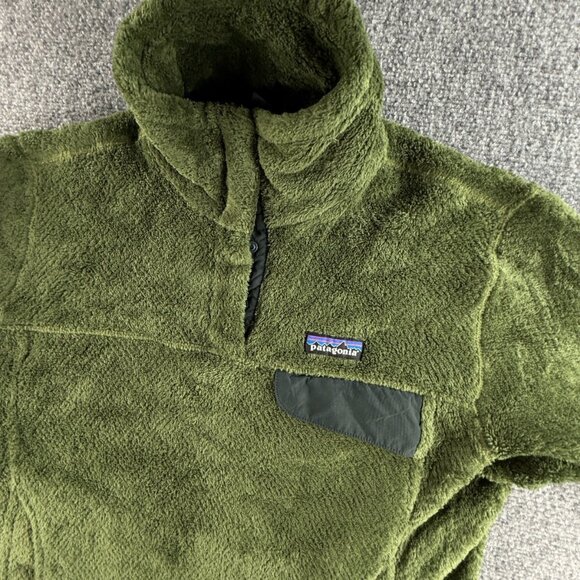 Patagonia Fleece Jacket Women Pullover Snap Green Soft Pocket Fuzzy Medium Logo - Picture 5 of 16